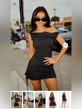 Fashion Nova Off-Shoulder Black Ruched Mini Dress